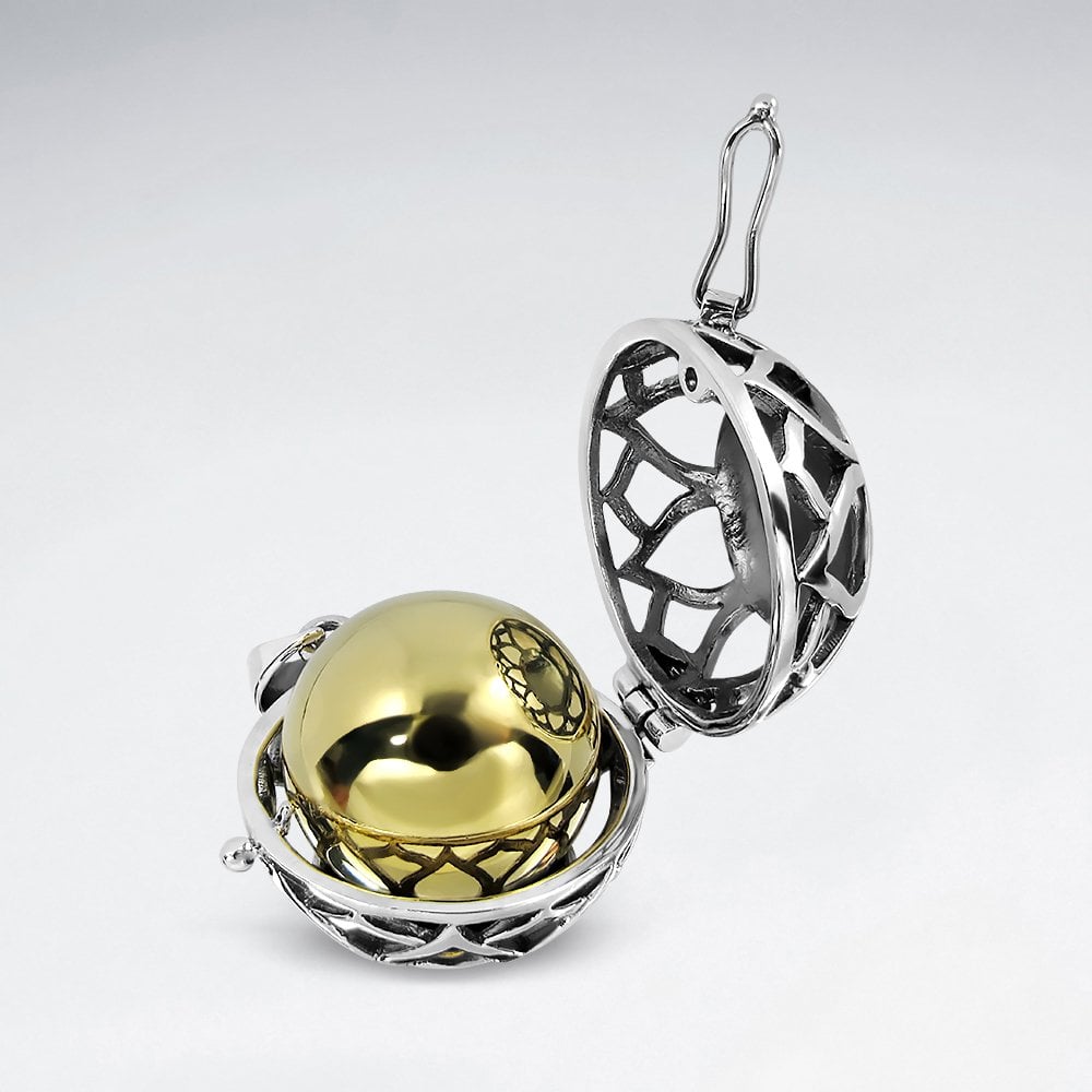Sterling Silver Hearts Filigree Ball Locket Pendant