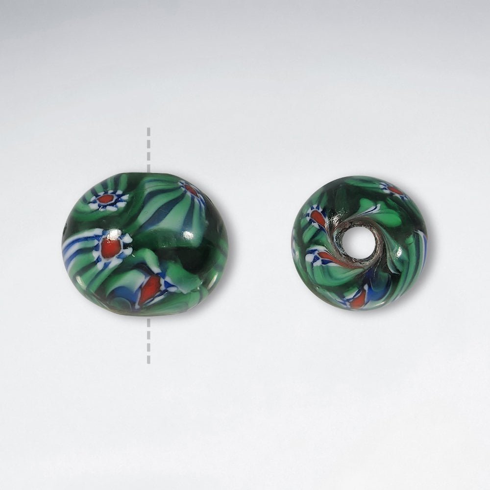 18.4x16.5mm Round Smooth Multi-Colored Millefiori Beads pkg of 10