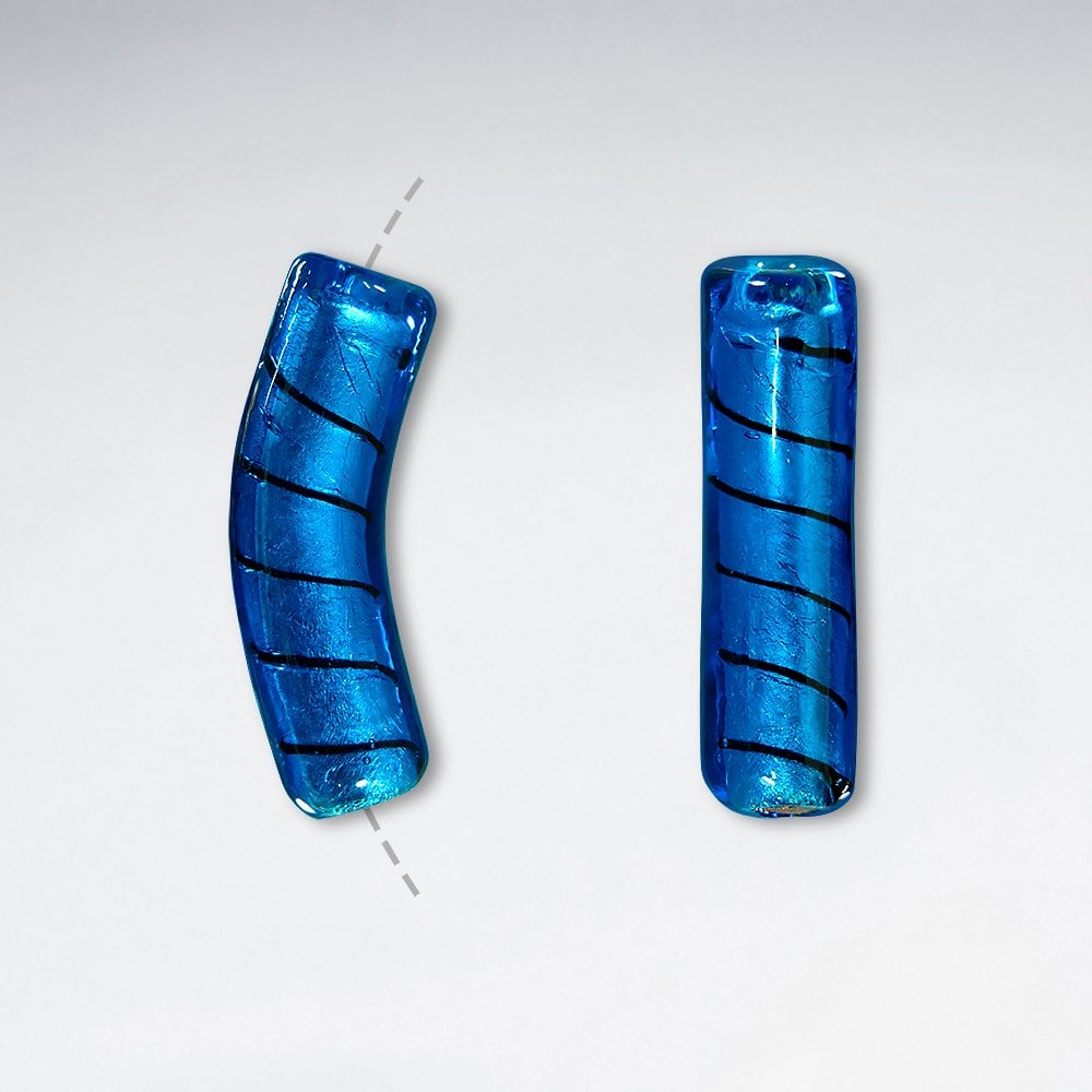 36x10mm Smooth Thin Striped Curved Tubular Glass Beads pkg of 20