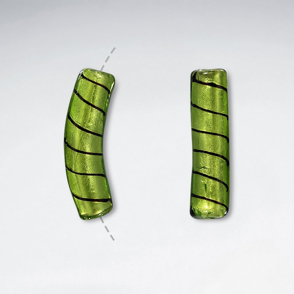 36x10mm Smooth Thin Striped Curved Tubular Glass Beads pkg of 20