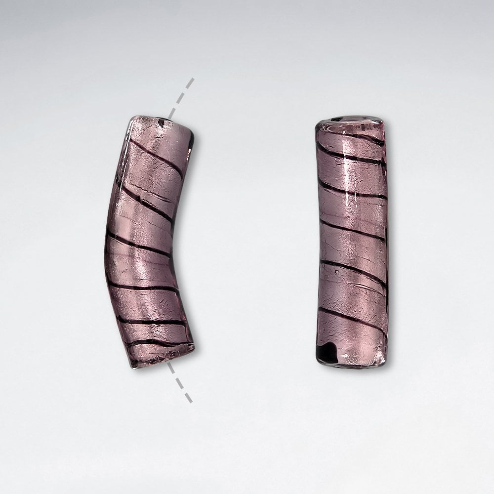 36x10mm Smooth Thin Striped Curved Tubular Glass Beads pkg of 20