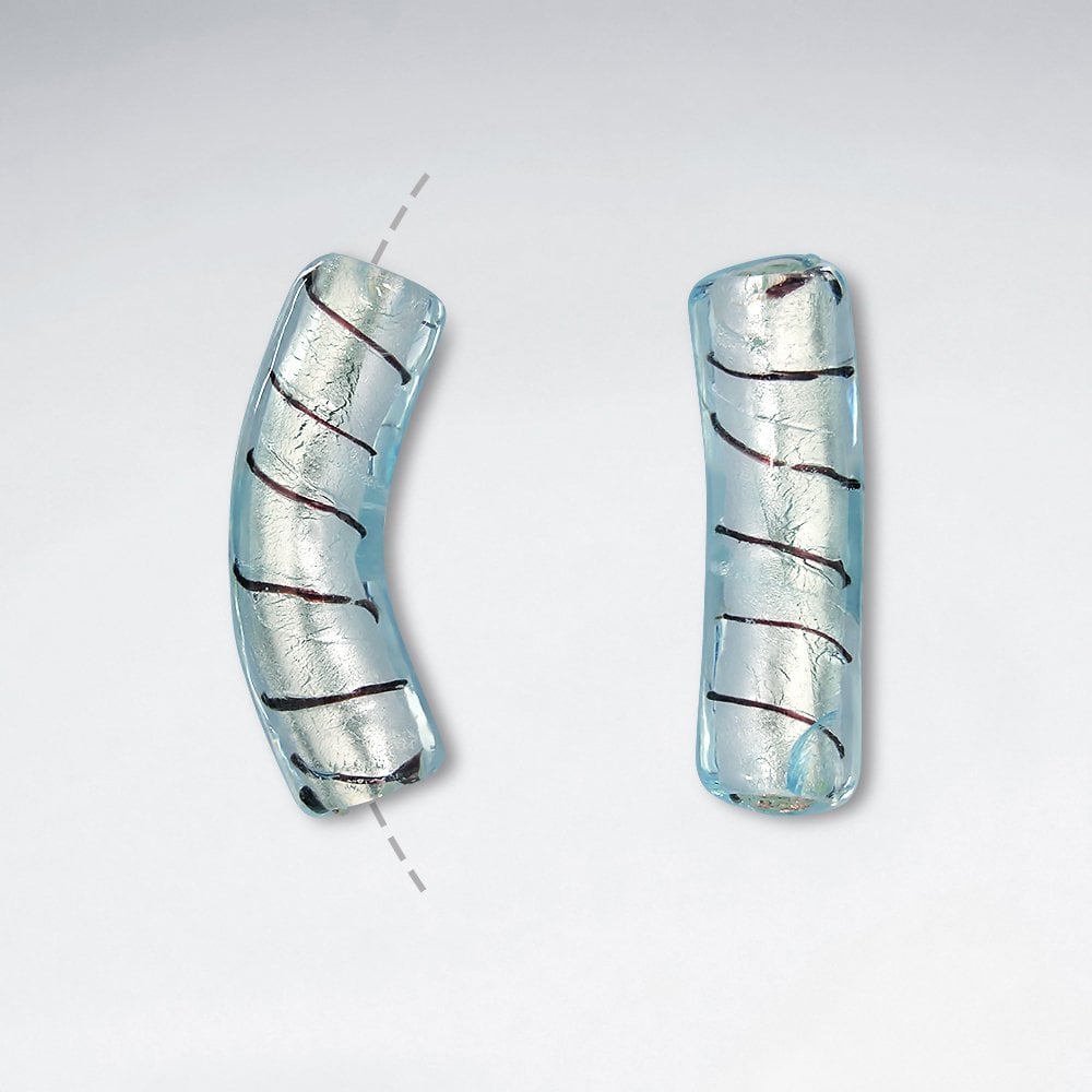 40x12mm Smooth Striped Curved Tubular Glass Beads pkg of 10
