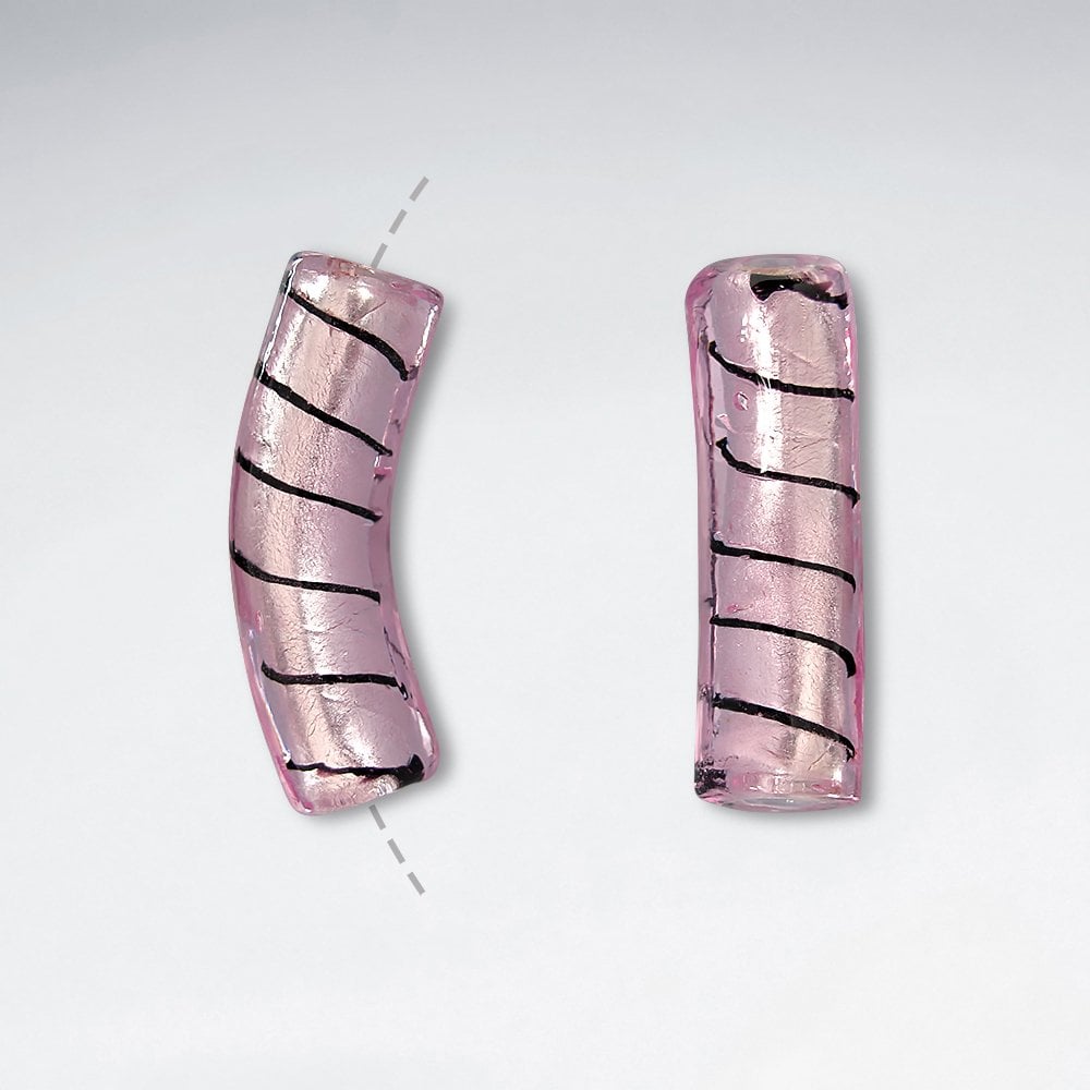 40x12mm Smooth Striped Curved Tubular Glass Beads pkg of 10