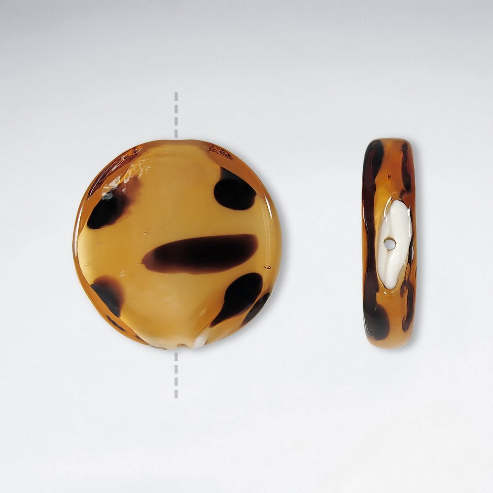 34x35mm Flat Circle Smooth Dotted Lampwork Glass Beads pkg of 10