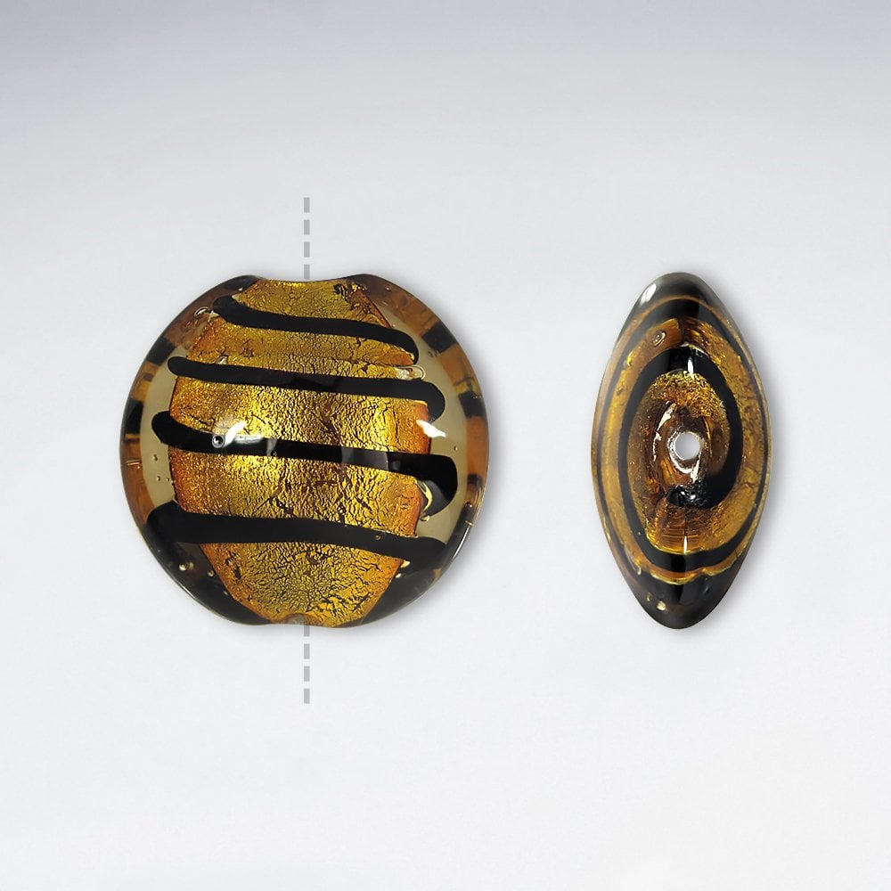 24x23mm Circular Smooth Striped Lampwork Glass Beads pkg of 30