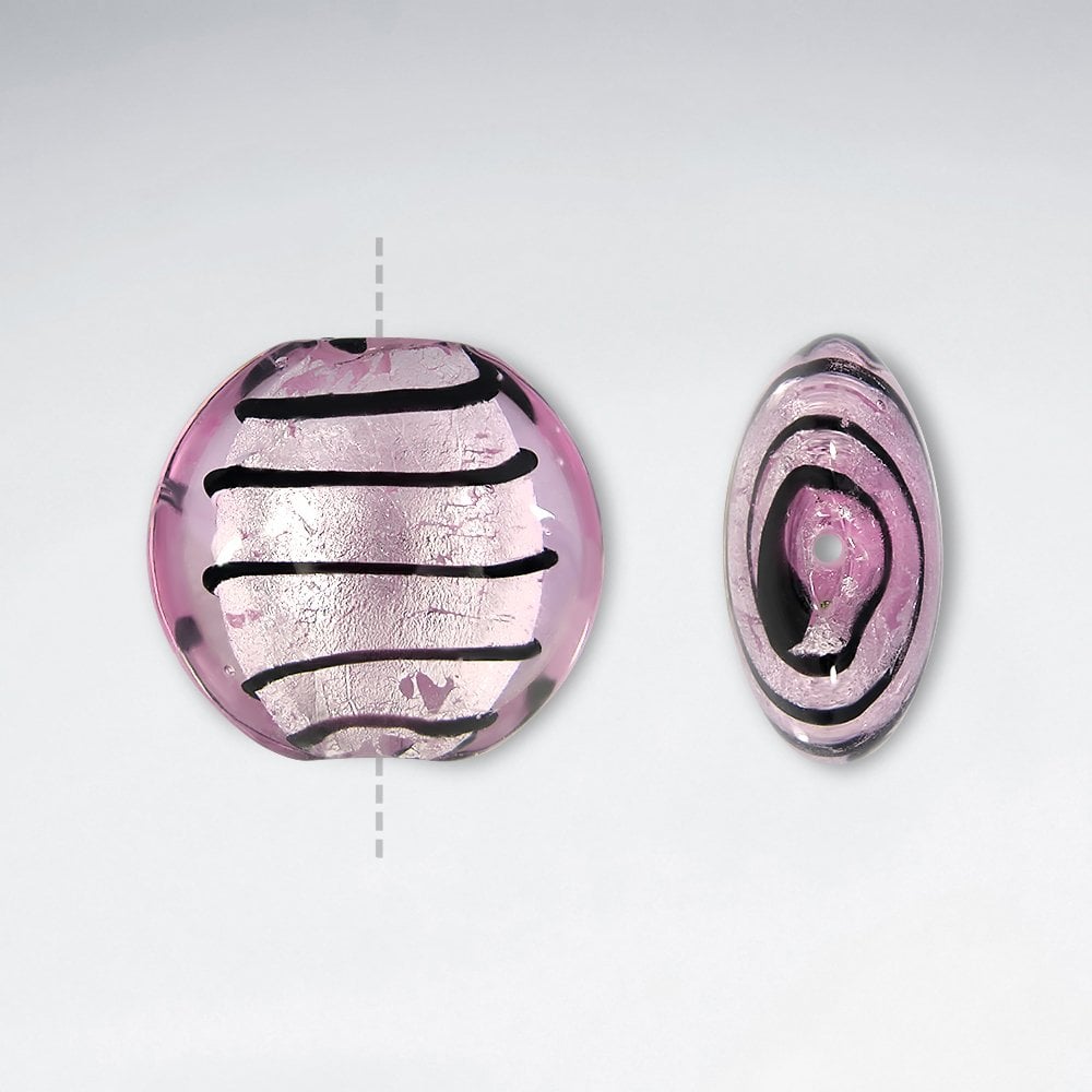 24x23mm Circular Smooth Striped Lampwork Glass Beads pkg of 30