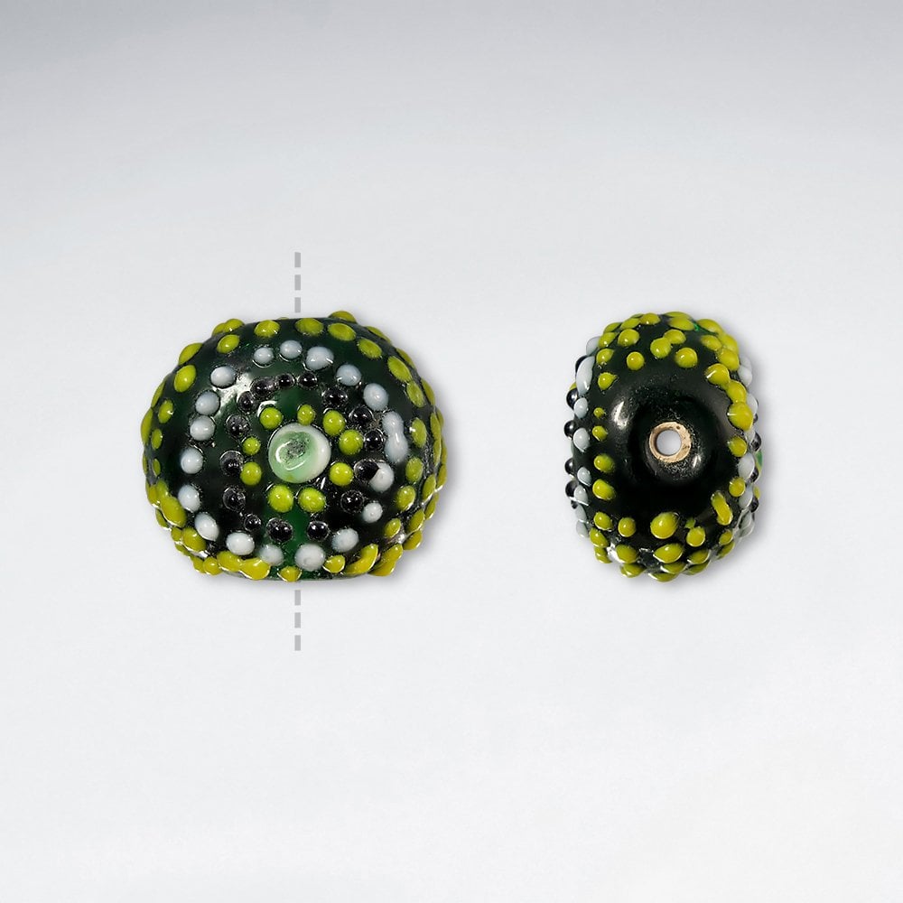 22.9x19.5mm Rondelle Texture Dot Lampwork Glass Beads pkg of 5