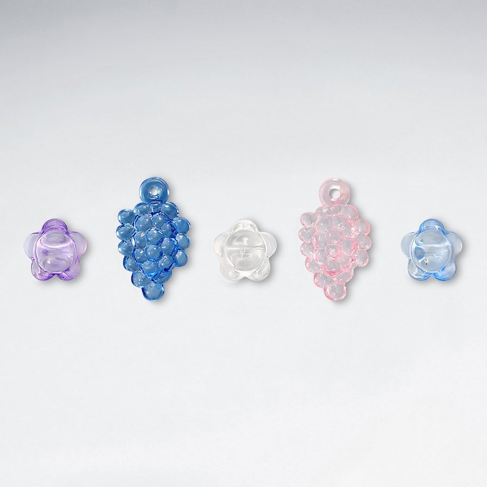 Grape and Flower Shaped Smooth Plastic Beads pkg of