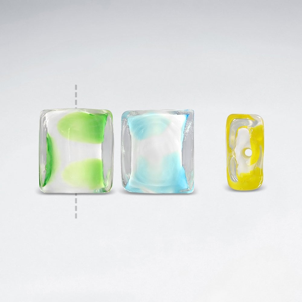 16x14.1mm Assorted Transparent Smooth Dotted Square Lampwork Glass Beads pkg of 30