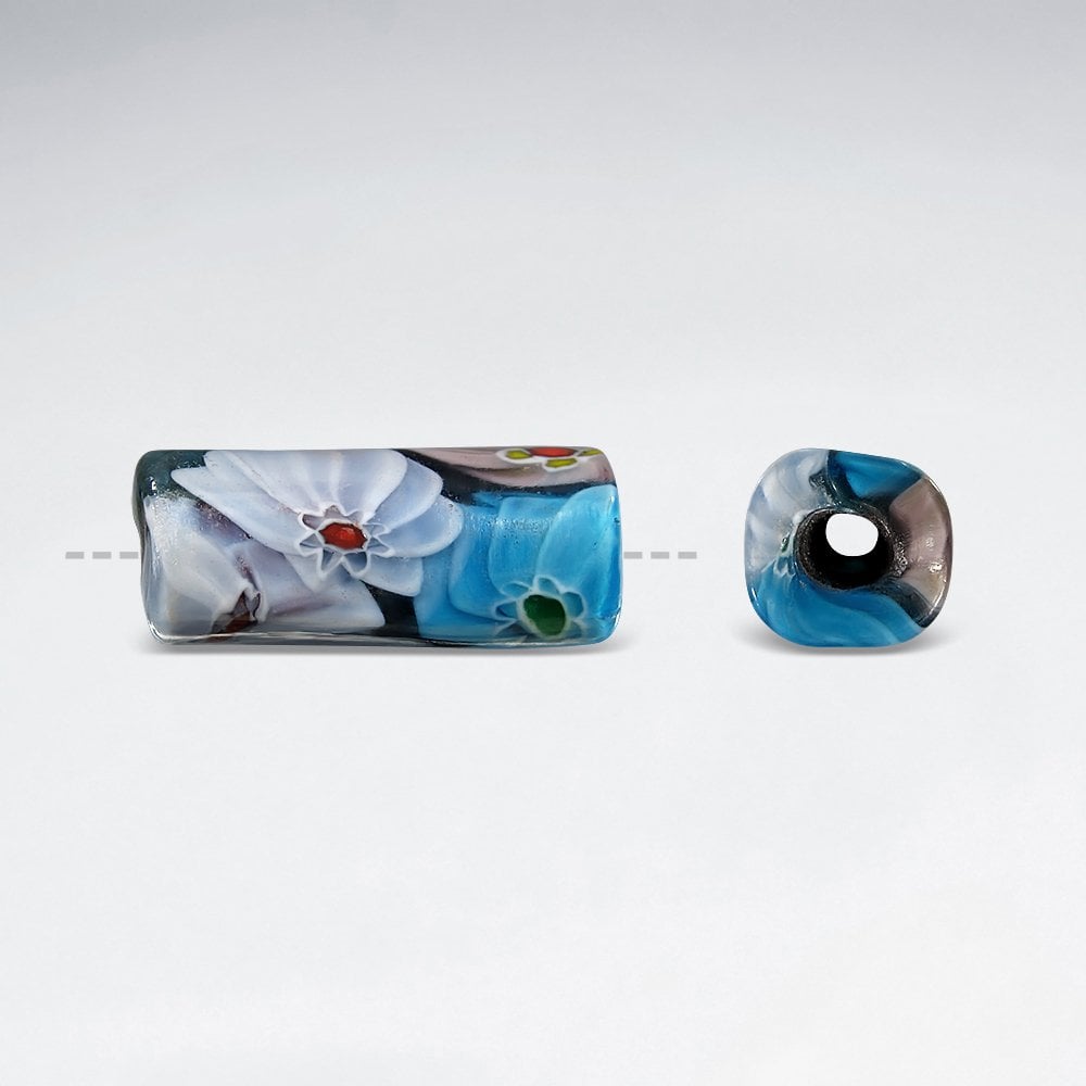 11.9x27.6mm Smooth Flower Tube Millefiori Glass Beads pkg of 10