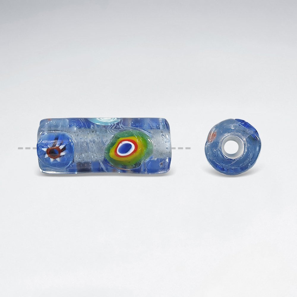 12.3x27.5mm Millefiori Pattern Smooth Tube Glass Lampwork Beads pkg of 10