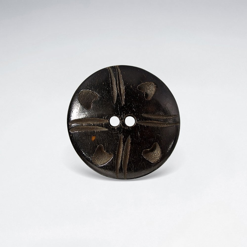 21mm Tribal Etched Two Hole Button Bone Bead pkg of 10