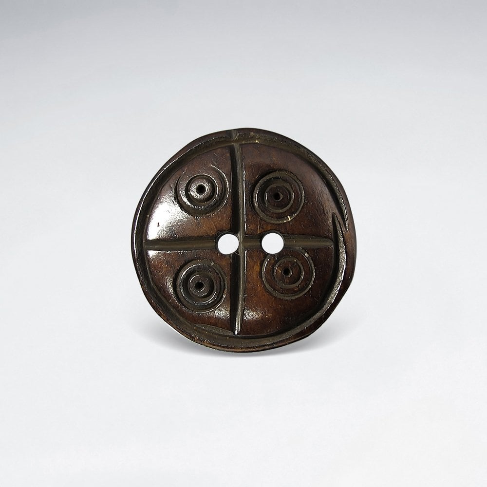 20mm Two Hole Button Bead Carved Bone pkg of 10