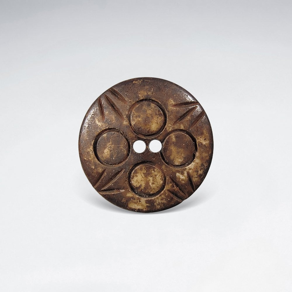 20mm Circle Pattern Textured Bone Button Bead pkg of 10
