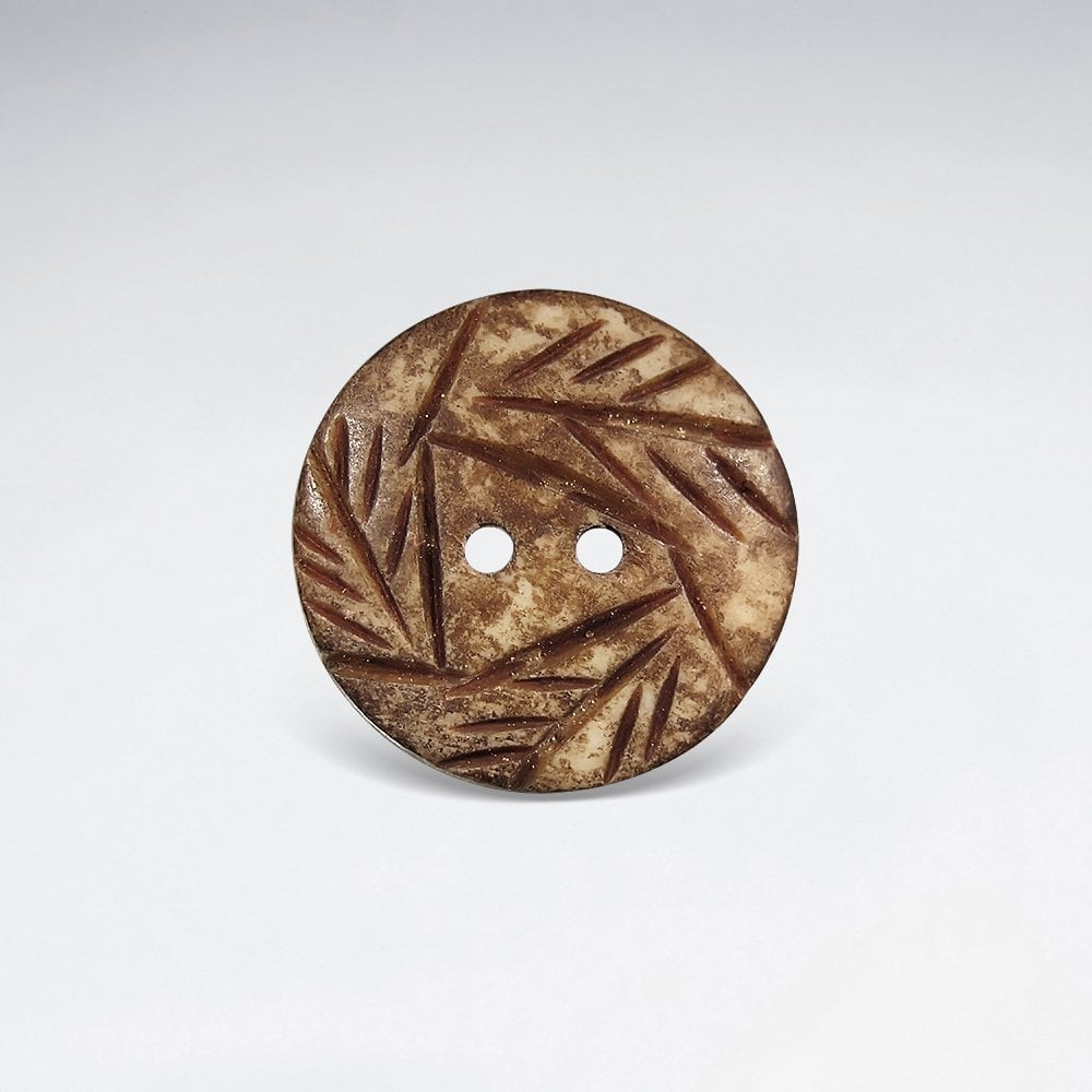 20.2x20.2mm Leaf Textured Round Button Bone Bead pkg of 10