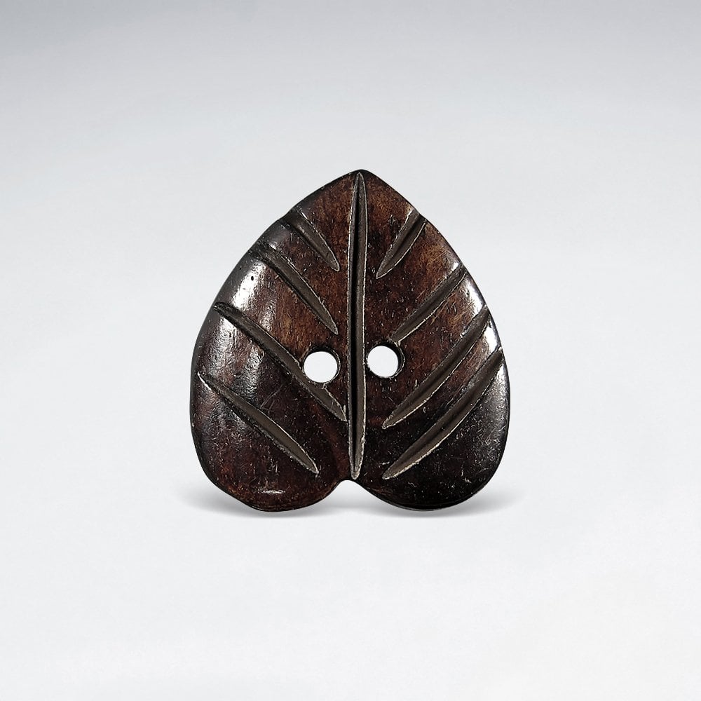 20x21.9mm Textured Leaf Shaped Two Hole Bone Button pkg of 10