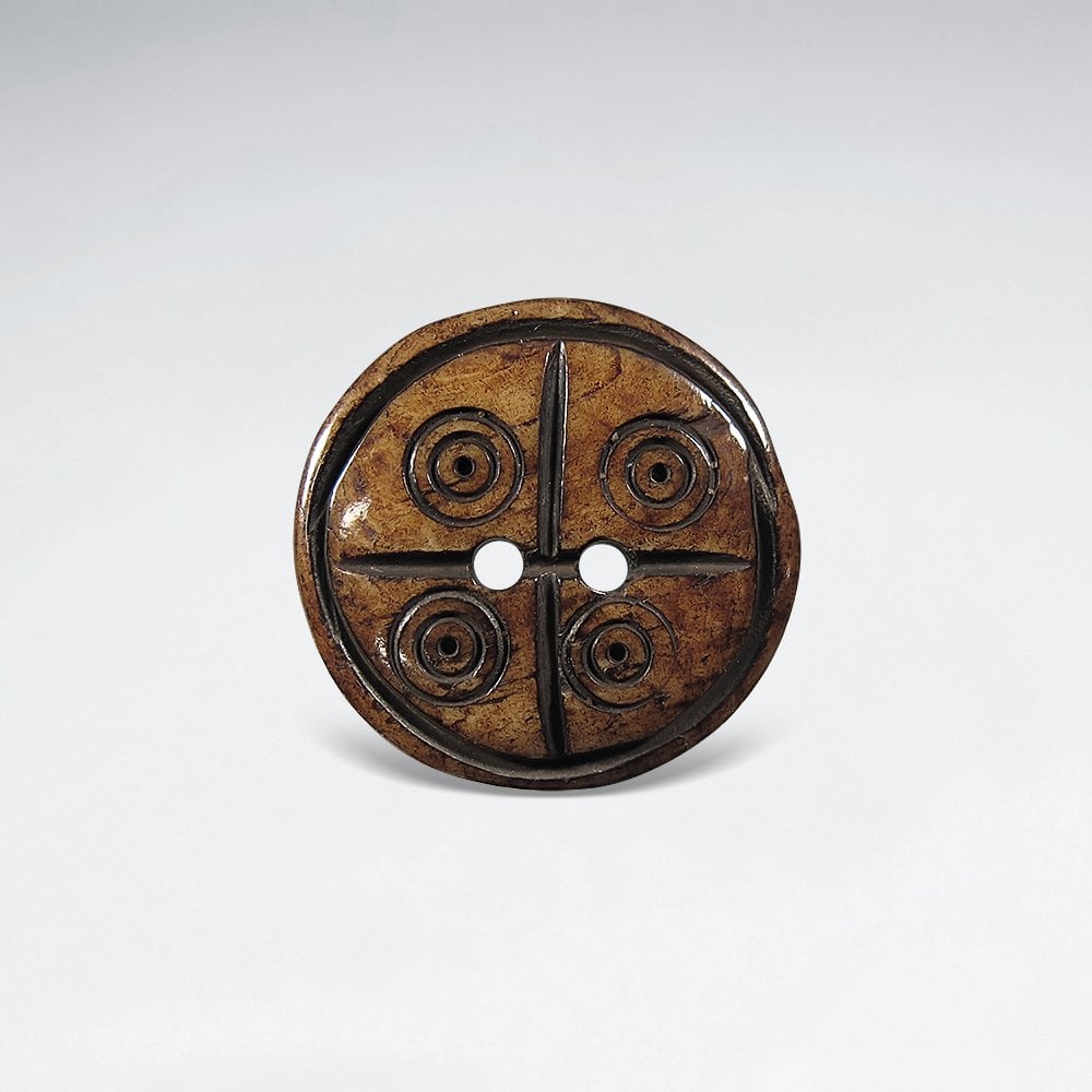 20.2mm Etched Ethnic Tribal Two Hole Bone Button Bead pkg of 10