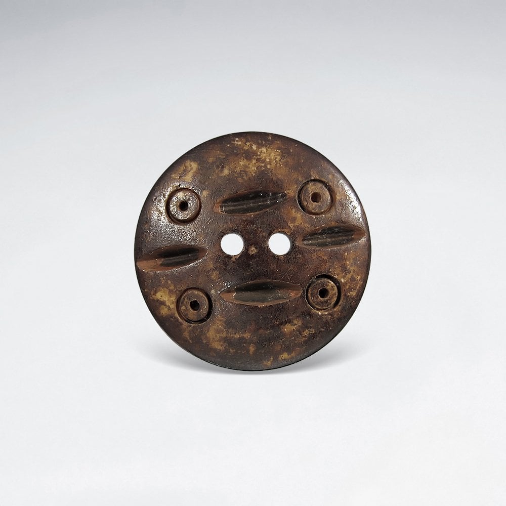 20.2mm Nomadic Carved Two Hole Button Bone Bead pkg of 10