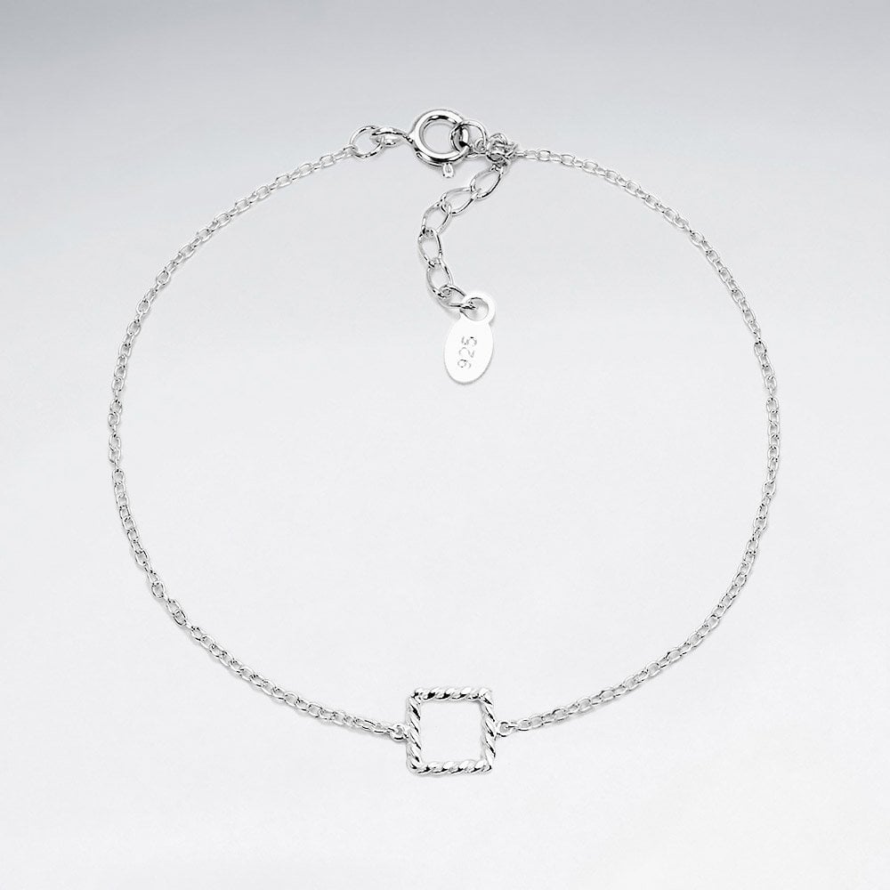 Sterling Silver Geometric Open Square Bracelet