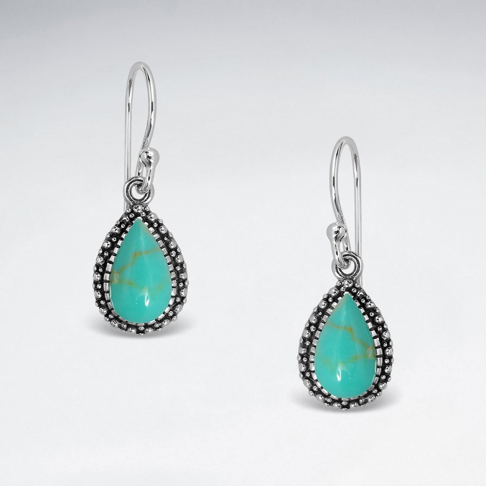Sterling Silver Bali Teardrop Turquoise Earrings