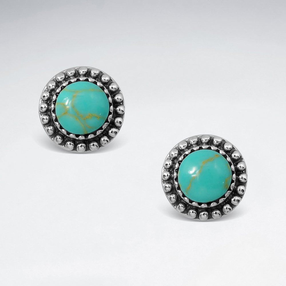 Sterling Silver Turquoise Round Bali Earrings