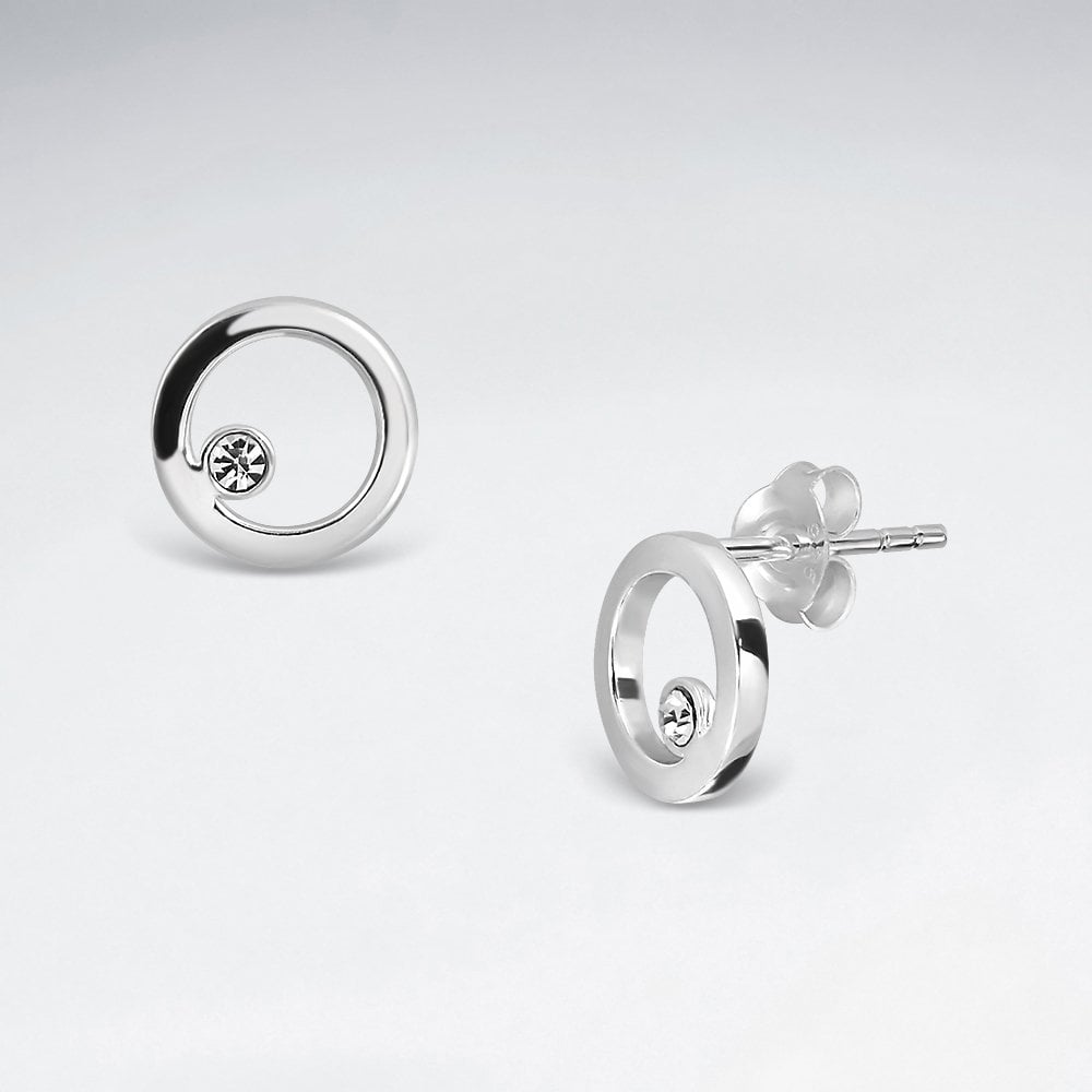 Sterling Silver Geometric Circle CZ Earrings