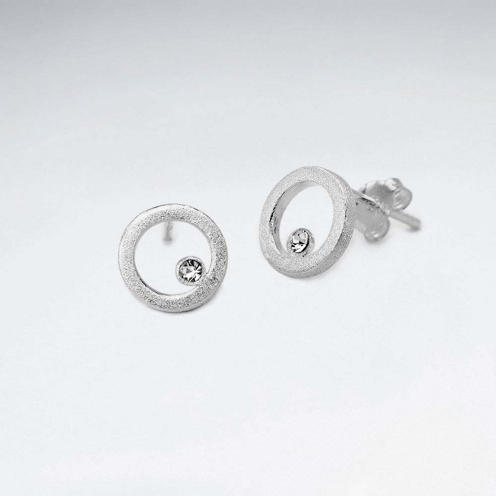 Sterling Silver Geometric Circle CZ Earrings