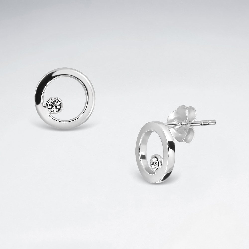 Sterling Silver Geometric Circle CZ Earrings