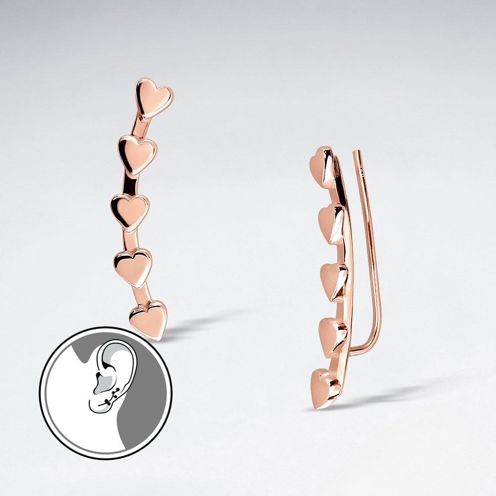 Sterling Silver Vertical Heart Ear Crawler Earrings