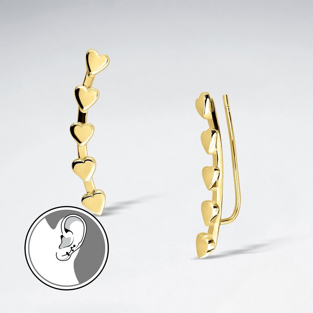 Sterling Silver Vertical Heart Ear Crawler Earrings