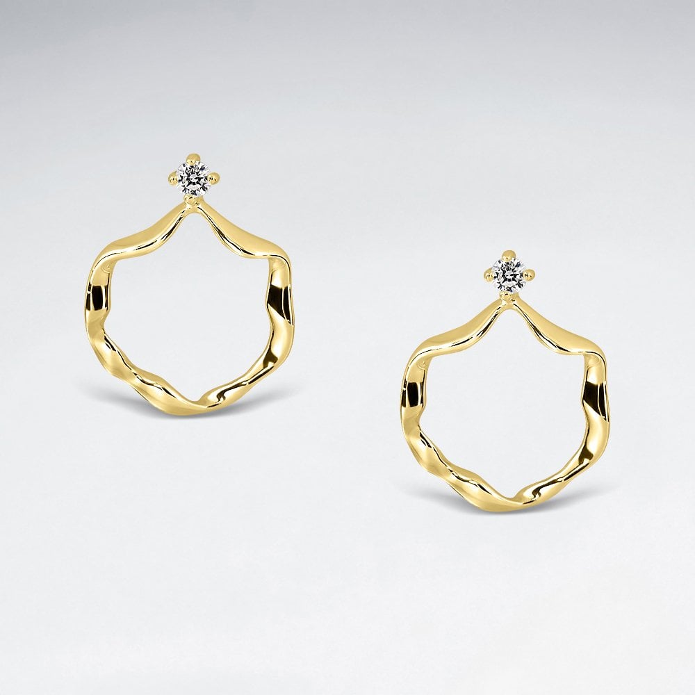 Sterling Silver CZ Rippled Hoop Stud Earrings