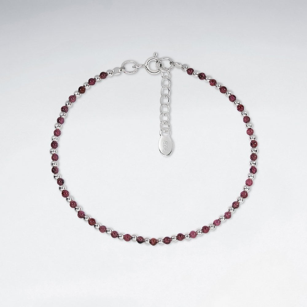 Sterling Silver Bead With Gemstone Anklet