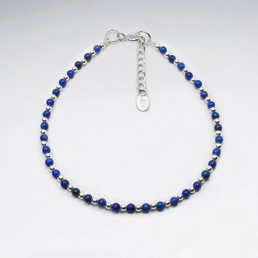 Sterling Silver Bead With Gemstone Anklet
