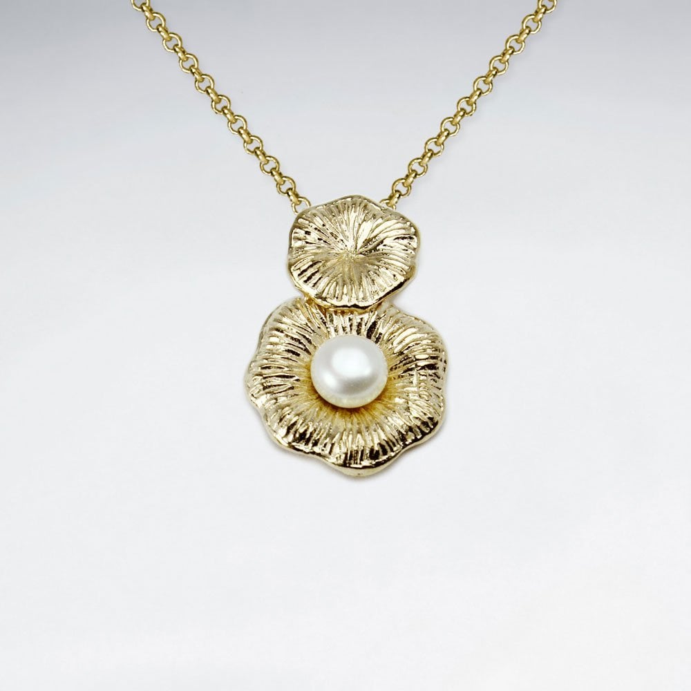 Sterling Silver Flower With pearl Pendant