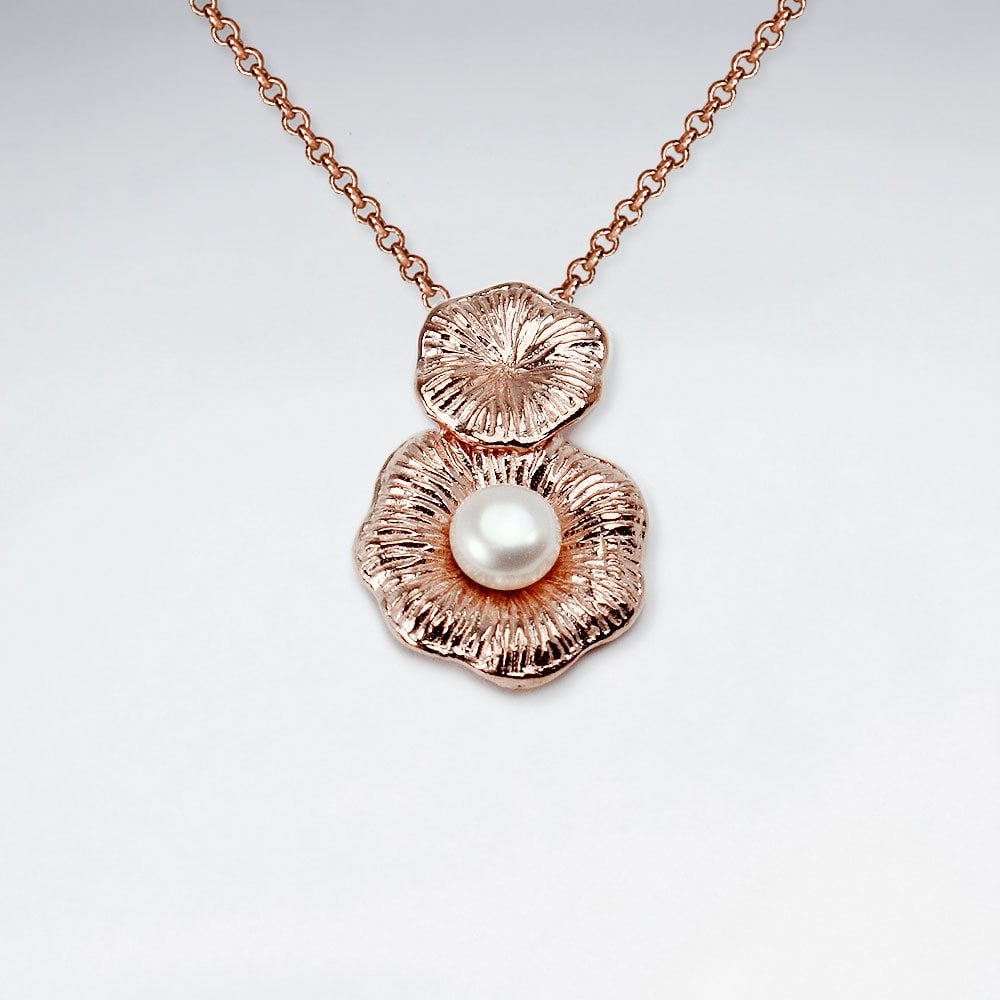 Sterling Silver Flower With pearl Pendant
