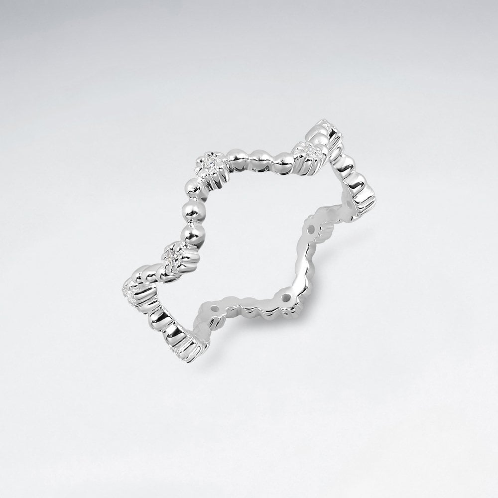 Sterling Silver CZ and Crystal Chevron Wave Ring