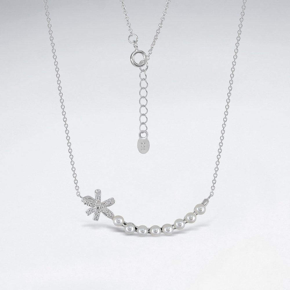 Sterling Silver Synthetic Pearl and CZ Necklace