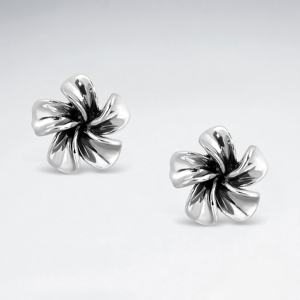 Oxidized Hawaiian Flower Stud Earrings