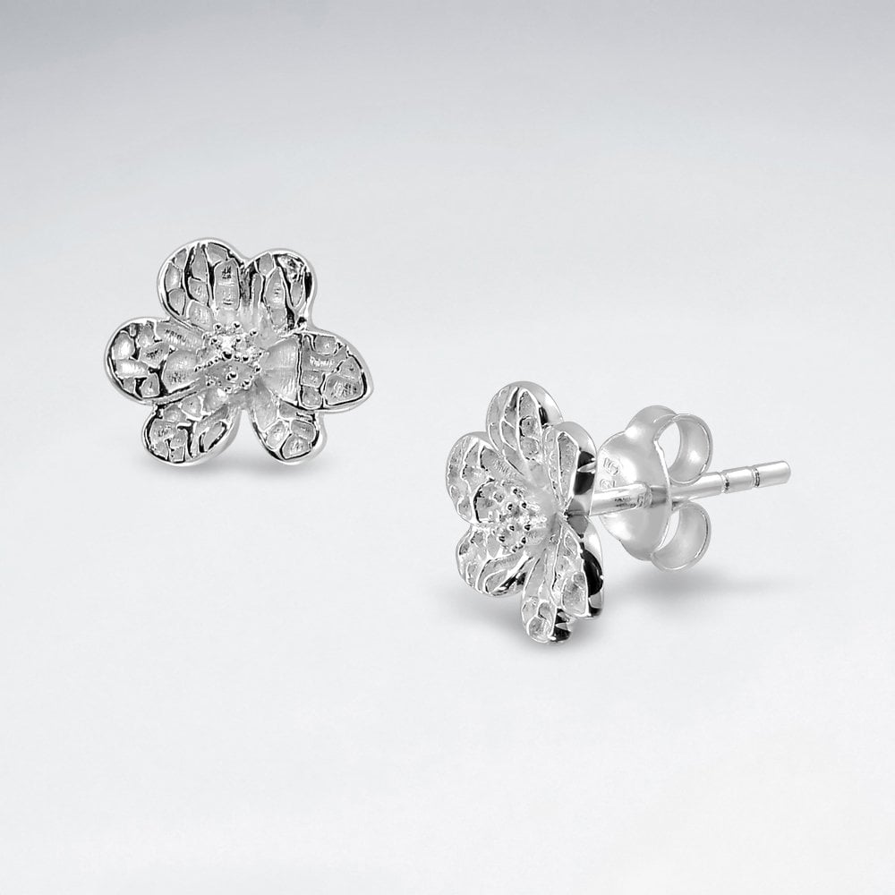 Sterling Silver Textured Flower Stud Earrings