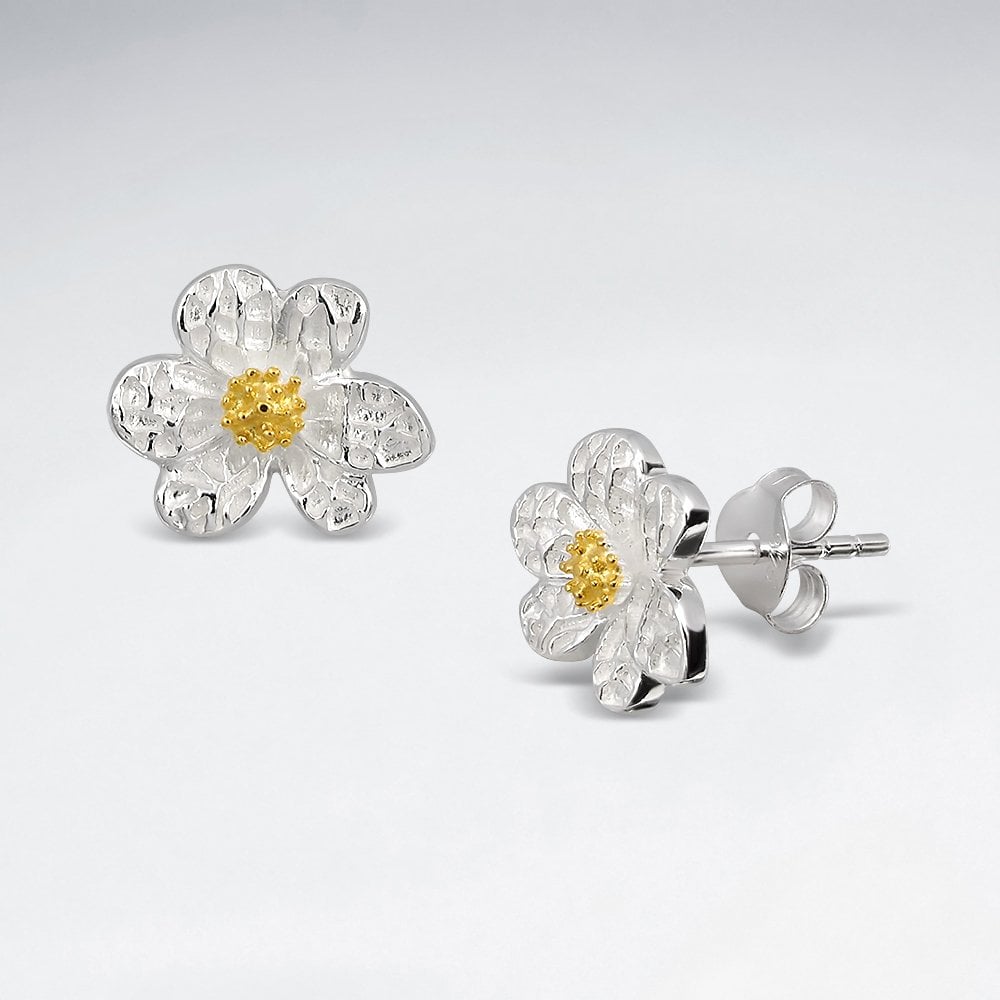 Sterling Silver Textured Flower Stud Earrings