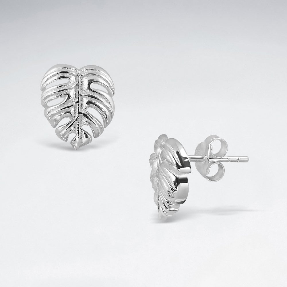 Sterling Silver Floral Leaf Stud Earrings