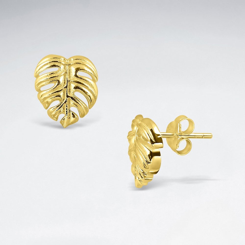 Sterling Silver Floral Leaf Stud Earrings