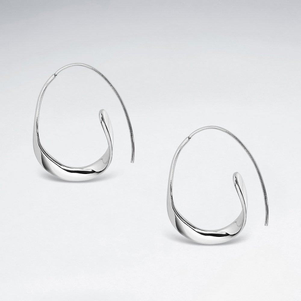 Modernist 925 Sterling Silver Sculptural Hoop Earrings