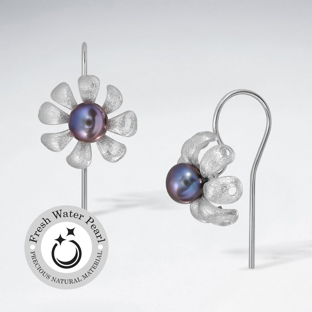 Botanical Lovelies Matte Silver Pearl Hook Earrings
