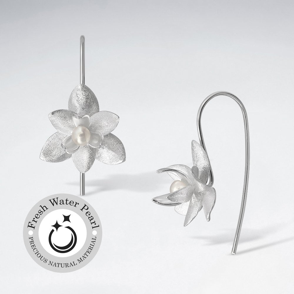 Sterling Silver Faux Pearl Flower Earrings