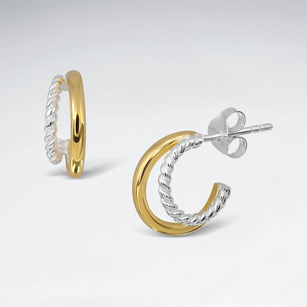 Sterling Silver Double Hoop Rope Stud Earrings