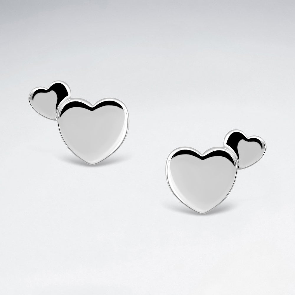 Sterling Silver Double Heart Stud Earrings