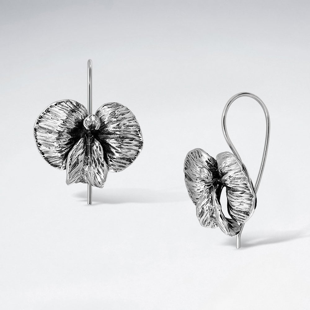 Sterling Silver Blooming Flower Hook Earrings