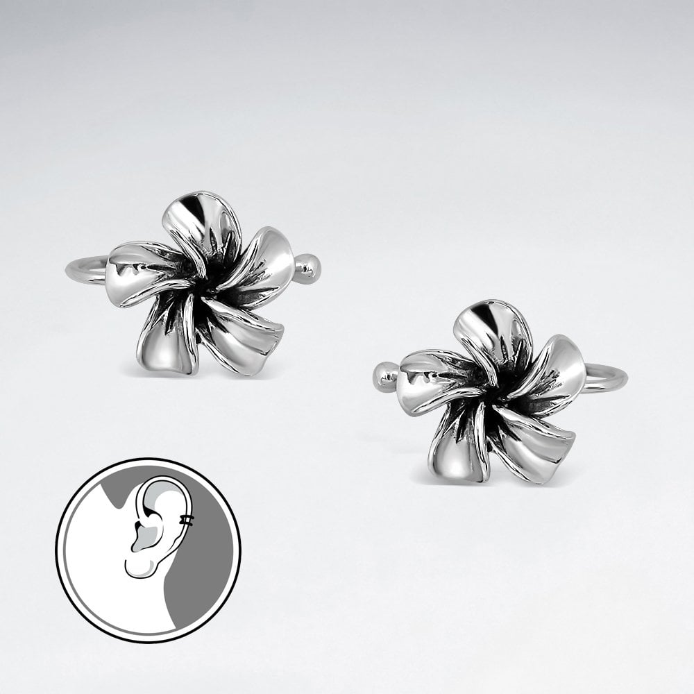 Plumeria Flower Oxidized Silver Ear cuffs
