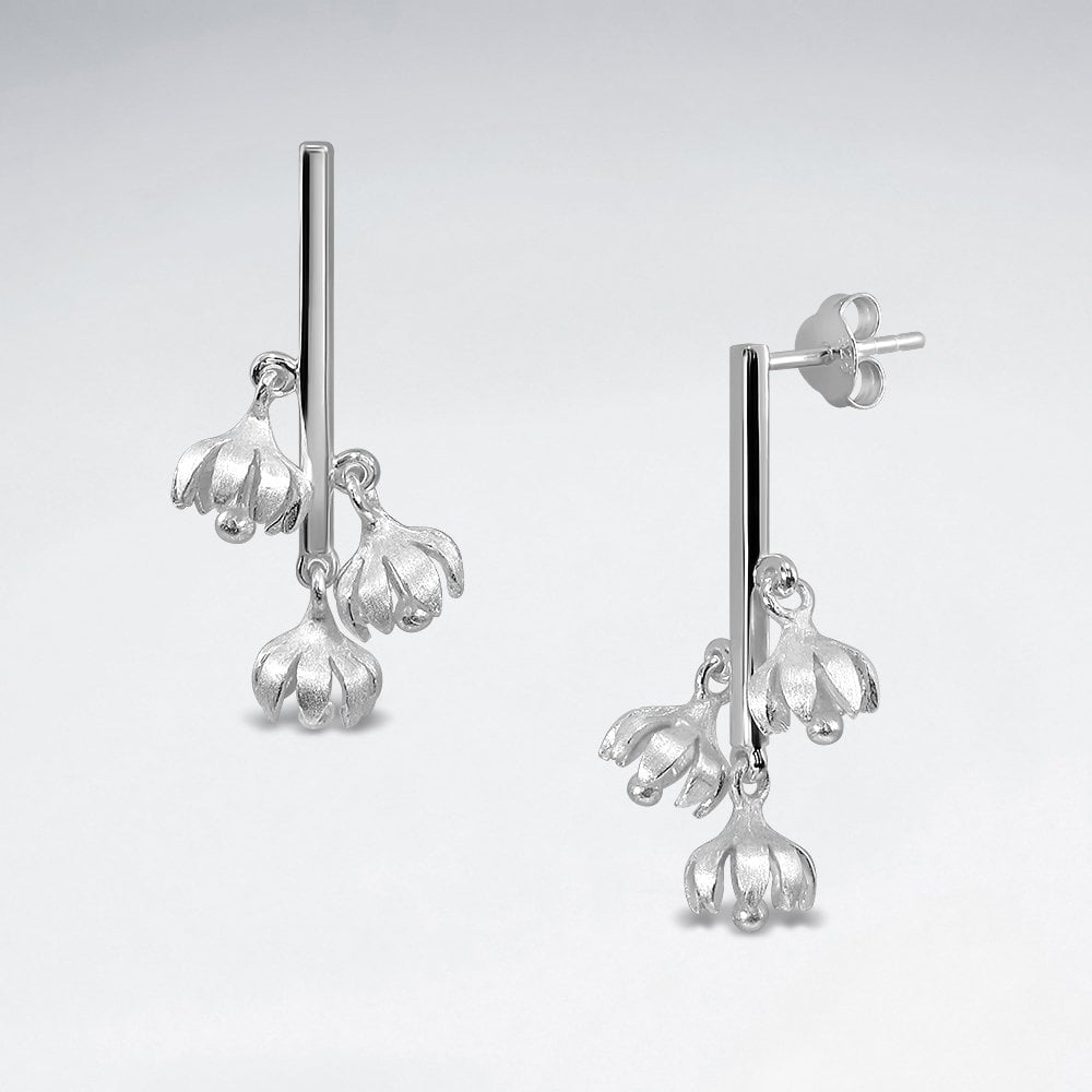 Sterling Silver Bellflower Drop Stud Earrings